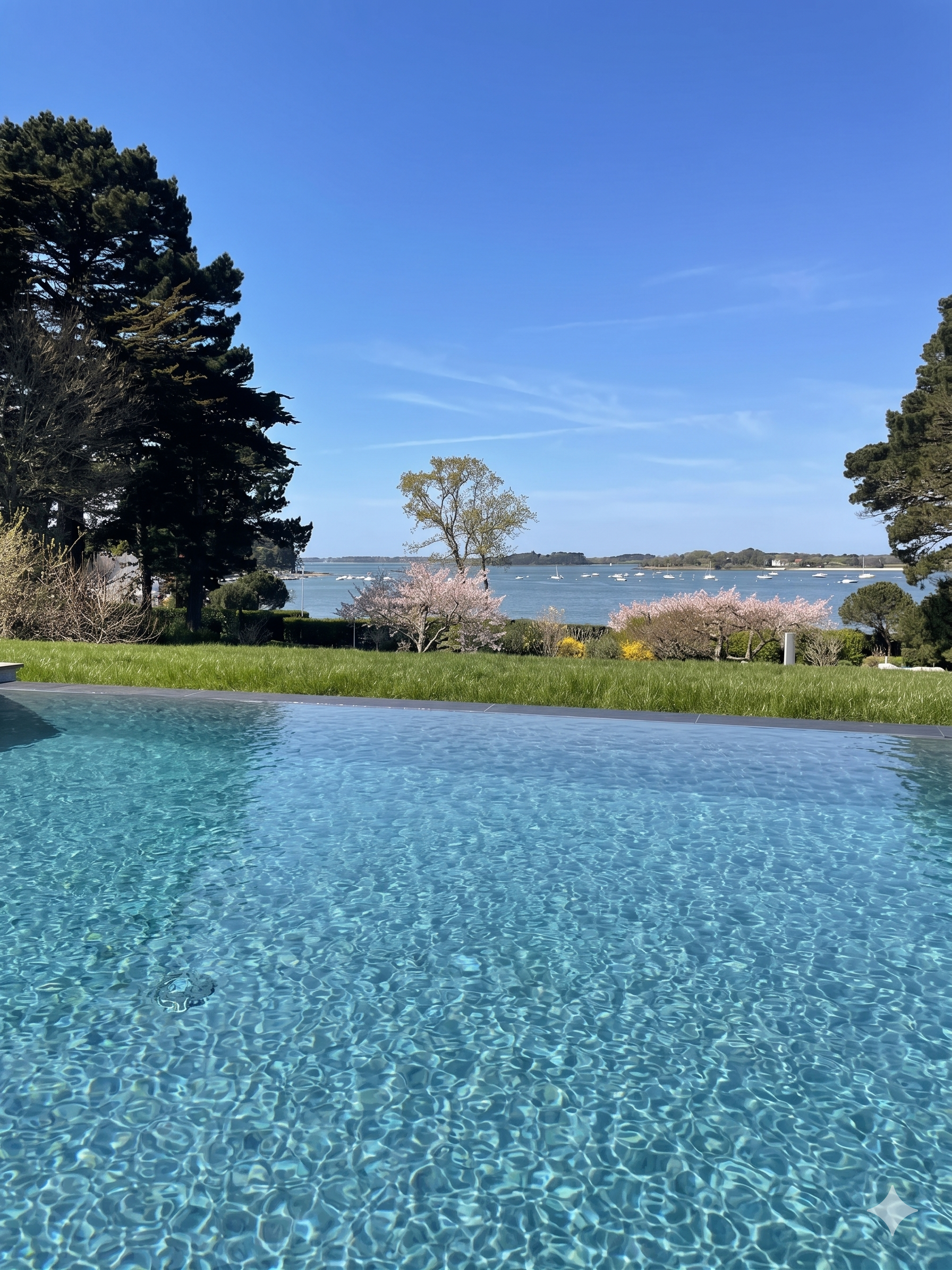 Piscine à débordement et vue sur le golfe