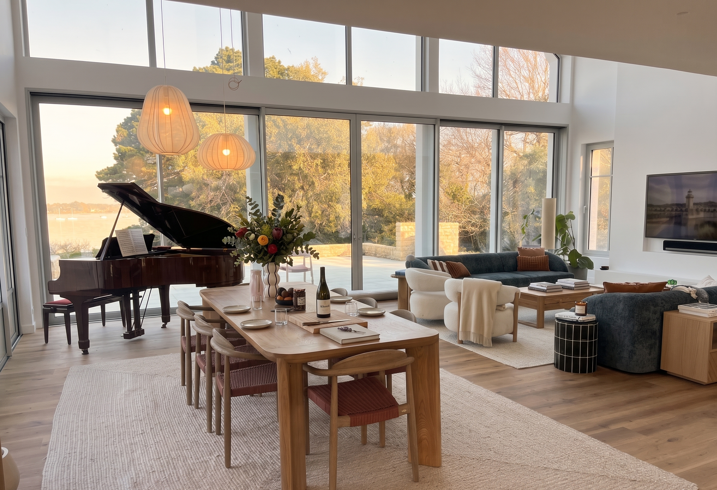 Salon, piano et salle à manger